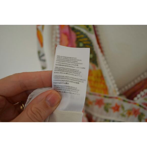 Farm Rio Macaw Bloom Mini Dress Floral Off-White V Neck Tiered Cotton Size M - Picture 9 of 9